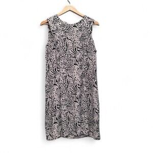 Vtg Emma James 100% Silk Black & White Animal Print‎ Sleeveless Dress Sz 14